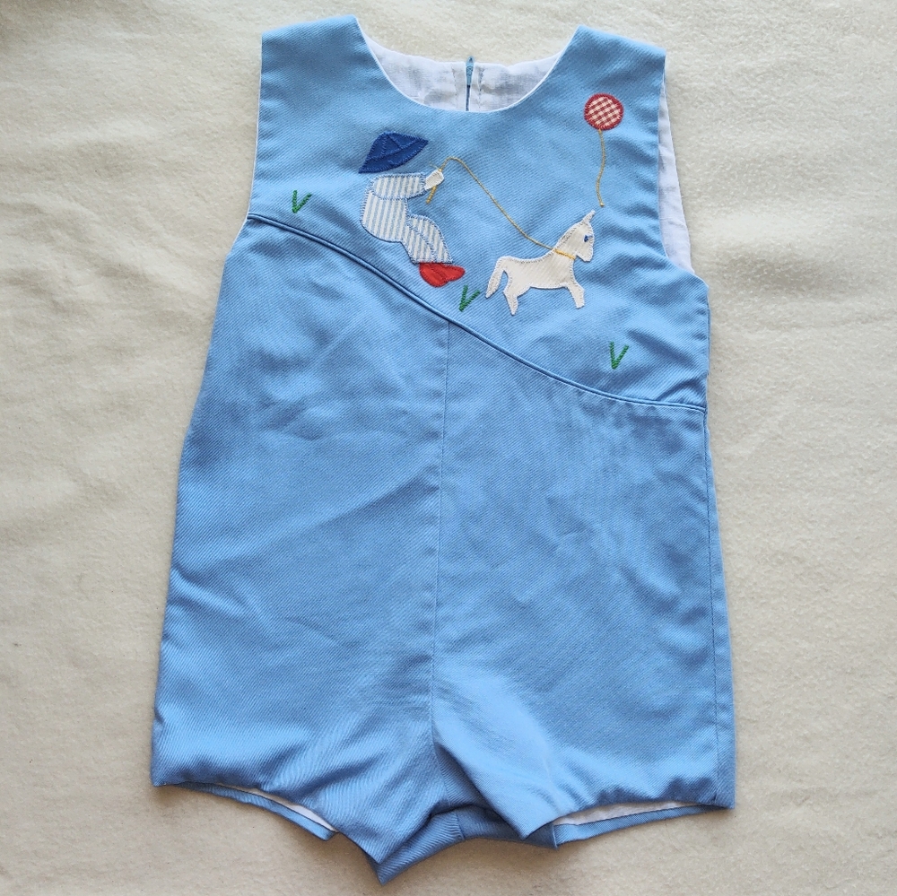 Jayne Copeland Size 24 Months Romper Vintage 80's Sleeveless Boy Horse Blue